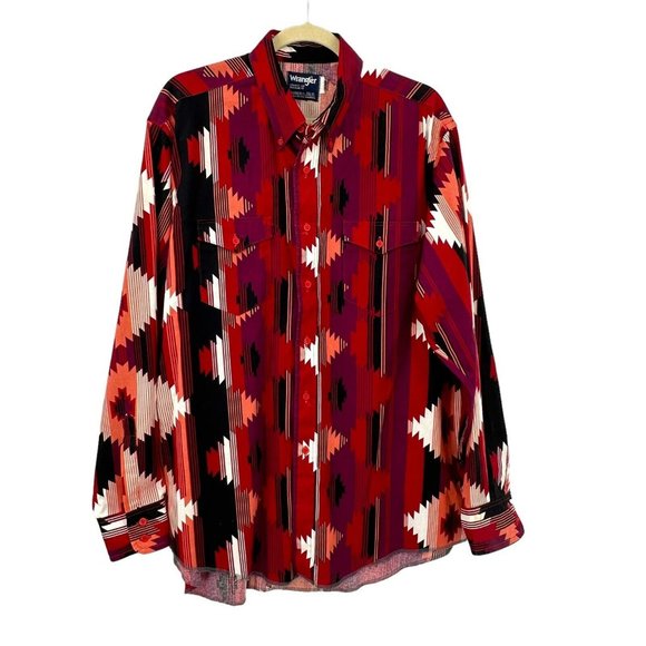 Vintage 1980-90’s WRANGLER Western Shirt Aztec Cowboy Cut 17.5 x 35 X-Long Tail